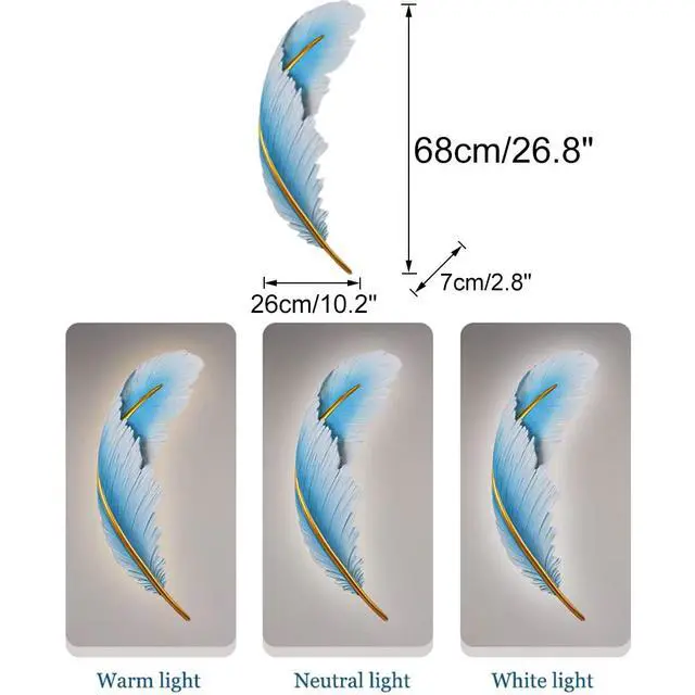 Alt view image 2 of 7 - LED Modern Wall Sconce Feather lamp with Blue Elegant Design Vintage Wall Lights Luxury Creative Wall Light Deco for Bedroom Dining Room Living Room Hallway Hotel