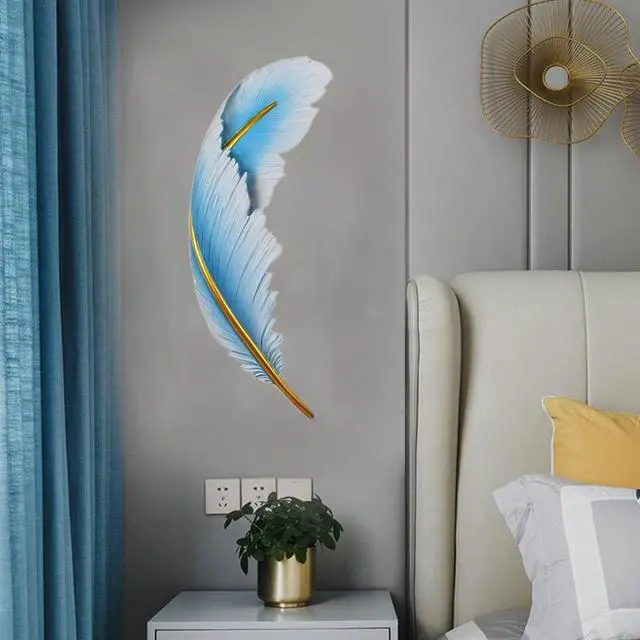Alt view image 3 of 7 - LED Modern Wall Sconce Feather lamp with Blue Elegant Design Vintage Wall Lights Luxury Creative Wall Light Deco for Bedroom Dining Room Living Room Hallway Hotel