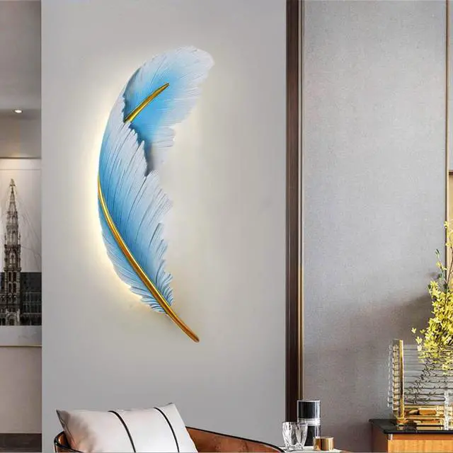 Alt view image 4 of 7 - LED Modern Wall Sconce Feather lamp with Blue Elegant Design Vintage Wall Lights Luxury Creative Wall Light Deco for Bedroom Dining Room Living Room Hallway Hotel