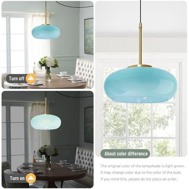 Alt view image 3 of 7 - Glass Plug in Hanging Light Modern Vintage Pendant Lamp Milk Blue Glass Shade 1-Light Plug in Pendant Lights with 14.7 ft Cord Mid Century Swag Pendant Lighting for Kitchen Sink Corner