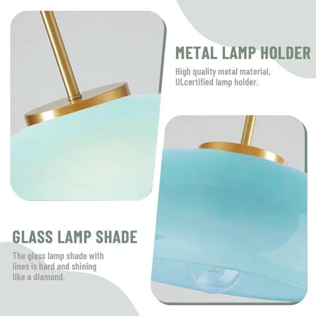 Alt view image 4 of 7 - Glass Plug in Hanging Light Modern Vintage Pendant Lamp Milk Blue Glass Shade 1-Light Plug in Pendant Lights with 14.7 ft Cord Mid Century Swag Pendant Lighting for Kitchen Sink Corner