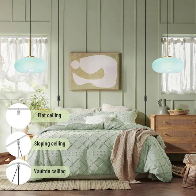 Alt view image 6 of 7 - Glass Plug in Hanging Light Modern Vintage Pendant Lamp Milk Blue Glass Shade 1-Light Plug in Pendant Lights with 14.7 ft Cord Mid Century Swag Pendant Lighting for Kitchen Sink Corner