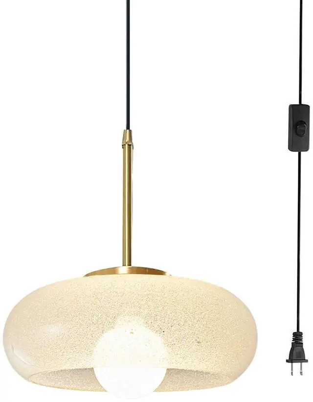 Main image of Large Glass Hanging Lamp Gold Plug in Pendant Light Mid Century Globe Light Fixture Clear Glass Crystal Shade Plug in Modern Ceiling Light Swag Lamp Plug in Cord for Bedroom Living Room