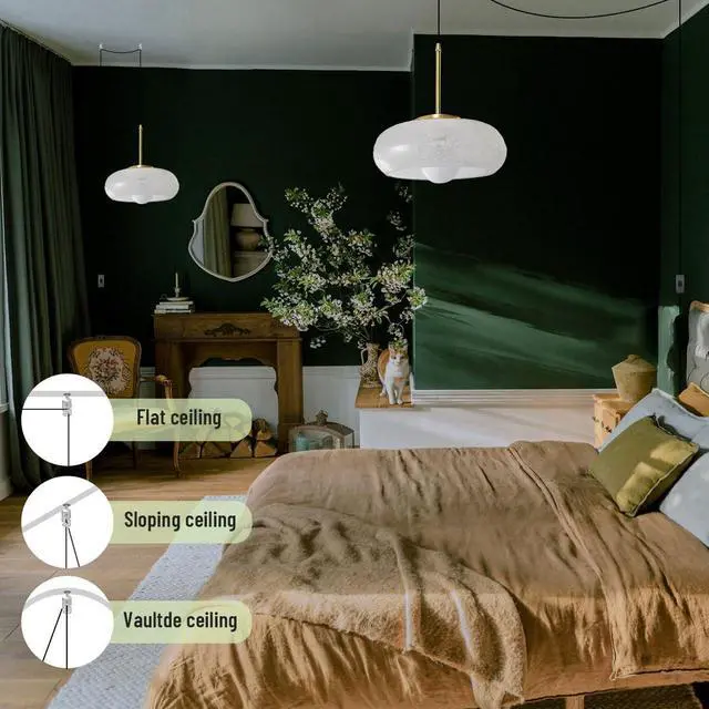 Alt view image 6 of 7 - Large Glass Hanging Lamp Gold Plug in Pendant Light Mid Century Globe Light Fixture Clear Glass Crystal Shade Plug in Modern Ceiling Light Swag Lamp Plug in Cord for Bedroom Living Room