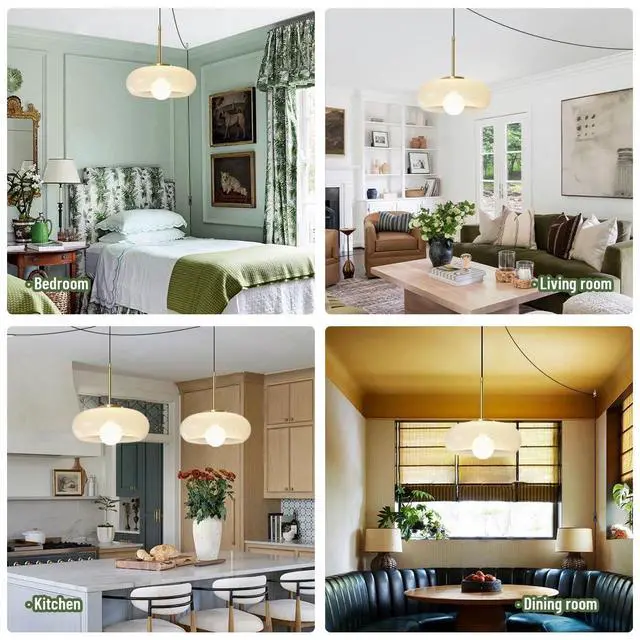 Alt view image 7 of 7 - Large Glass Hanging Lamp Gold Plug in Pendant Light Mid Century Globe Light Fixture Clear Glass Crystal Shade Plug in Modern Ceiling Light Swag Lamp Plug in Cord for Bedroom Living Room