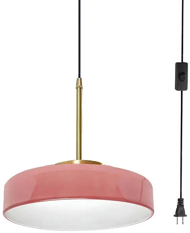 Main image of Pink Mid Century Pendant Light with 177.2" Cord Flush Mount Lamp | Plug in Glass Pendant Light Swag Lights Adjustable 14.7 ft Cord On/Off Switch, E26 Base,Girls Bedroom,Apartment,Dining room