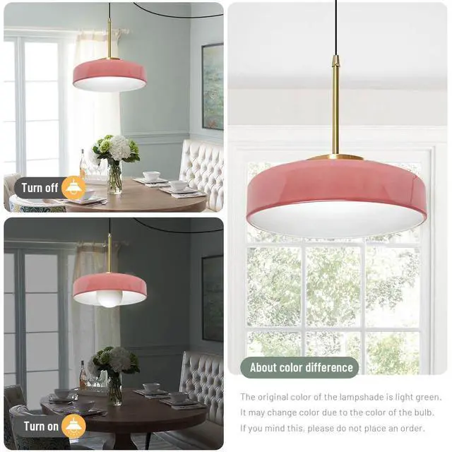 Alt view image 3 of 7 - Pink Mid Century Pendant Light with 177.2" Cord Flush Mount Lamp | Plug in Glass Pendant Light Swag Lights Adjustable 14.7 ft Cord On/Off Switch, E26 Base,Girls Bedroom,Apartment,Dining room