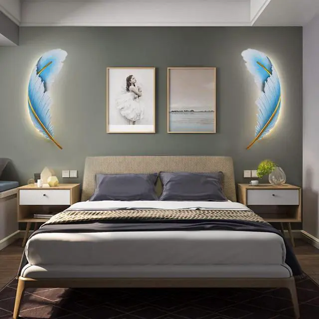 Alt view image 5 of 7 - LED Modern Wall Sconce Feather lamp with Blue Elegant Design Vintage Wall Lights Luxury Creative Wall Light Deco for Bedroom Dining Room Living Room Hallway Hotel