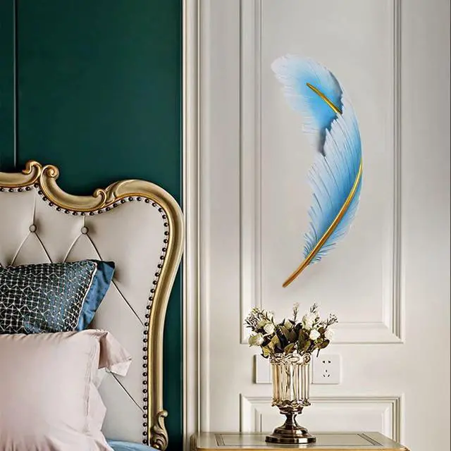 Alt view image 7 of 7 - LED Modern Wall Sconce Feather lamp with Blue Elegant Design Vintage Wall Lights Luxury Creative Wall Light Deco for Bedroom Dining Room Living Room Hallway Hotel
