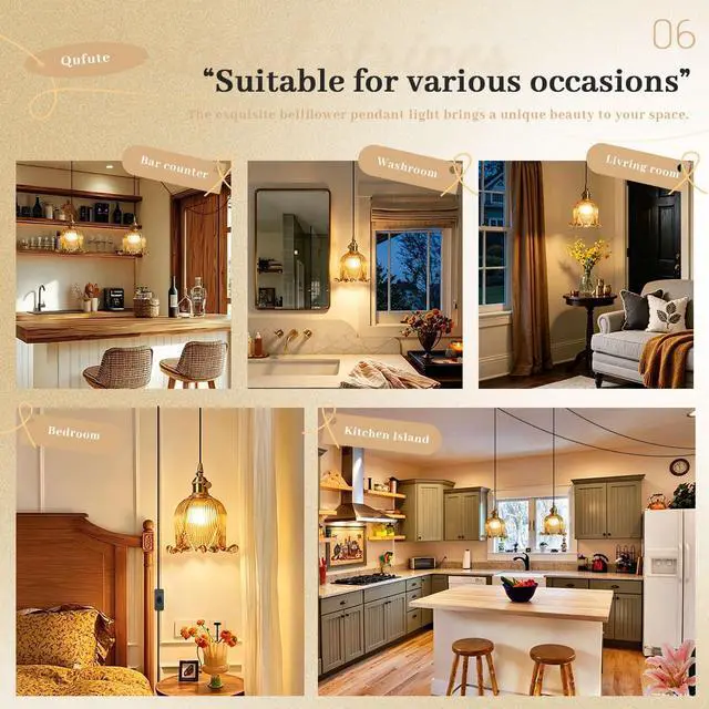 Alt view image 7 of 7 - Plug in Hanging Light Fixture Mid Century Glass Hanging Lights Flower Shaped Amber Plug Pendant Lamp with 15 ft Switch Cord Plug in Pendant Light for Kitchen Bedroom Background