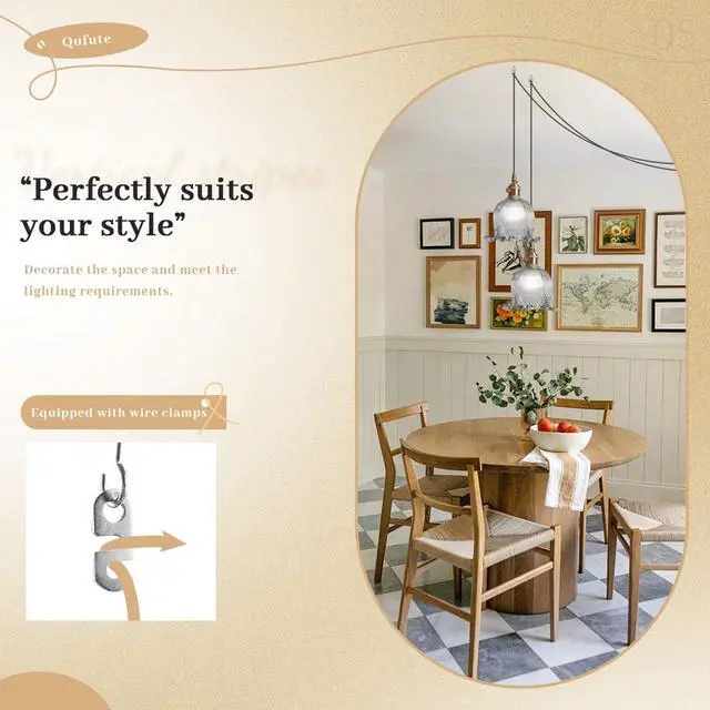 Alt view image 5 of 7 - Modern Plug in Hanging Light Flower Shaped Smoky Gray Pendant Lamp with Adjustable 15FT Cord and Switch Cord Gold Brass Finish, Vintage Plug in Hanging Lamp for Kitchen Bedroom Foyer