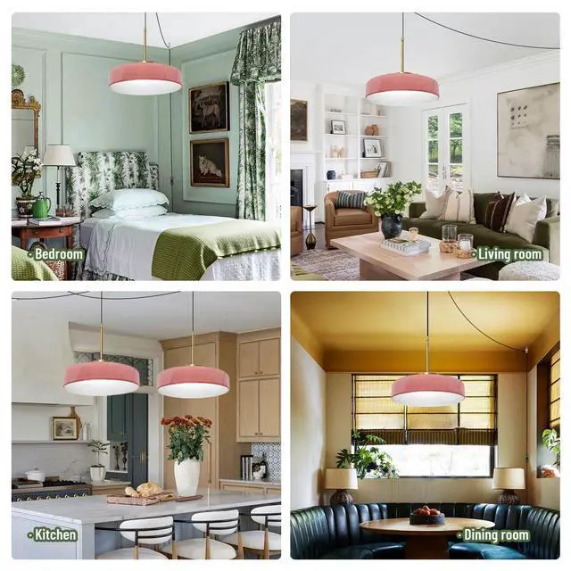 Alt view image 6 of 7 - Pink Mid Century Pendant Light with 177.2" Cord Flush Mount Lamp | Plug in Glass Pendant Light Swag Lights Adjustable 14.7 ft Cord On/Off Switch, E26 Base,Girls Bedroom,Apartment,Dining room