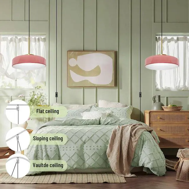 Alt view image 5 of 7 - Pink Mid Century Pendant Light with 177.2" Cord Flush Mount Lamp | Plug in Glass Pendant Light Swag Lights Adjustable 14.7 ft Cord On/Off Switch, E26 Base,Girls Bedroom,Apartment,Dining room