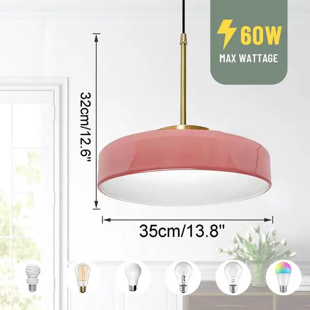 Alt view image 7 of 7 - Pink Mid Century Pendant Light with 177.2" Cord Flush Mount Lamp | Plug in Glass Pendant Light Swag Lights Adjustable 14.7 ft Cord On/Off Switch, E26 Base,Girls Bedroom,Apartment,Dining room