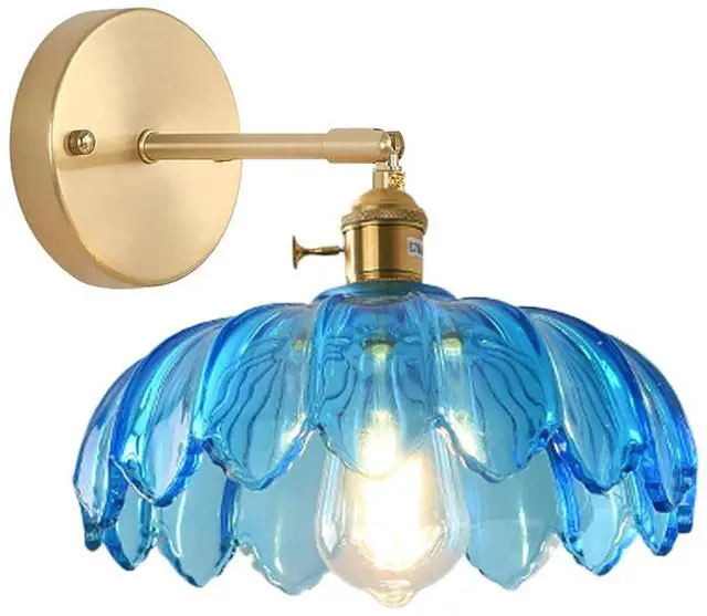 Main image of Blue Wall Light Modern Sconces Flower Glass Shade Mid Century Sconce Vintage Bathroom Wall Lamp Black Gold Brass Sconces Fixture Brass Sconce Lighting for Over Mirror Farmhouse Bedroom