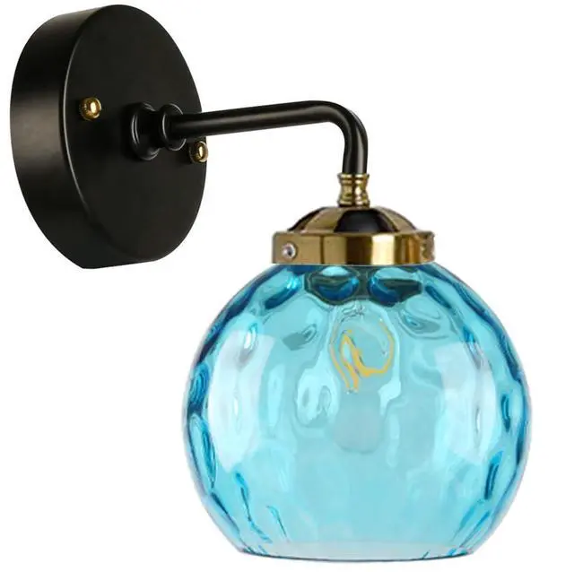 Main image of 1-Lights Glass Vanity Light Over Mirror Bathroom Light Fixture with Blue Glass Globe Shade Vanity Lamp Vintage Modern Wall Sconces Decor Lighting Fixtures for Living Room Farmhouse