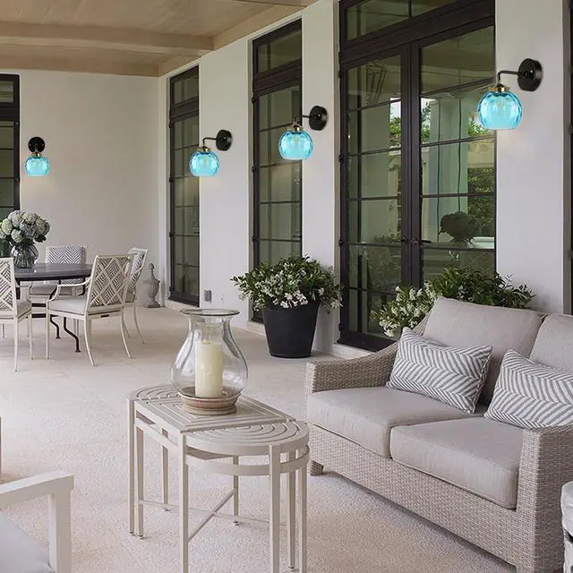 Alt view image 5 of 7 - 1-Lights Glass Vanity Light Over Mirror Bathroom Light Fixture with Blue Glass Globe Shade Vanity Lamp Vintage Modern Wall Sconces Decor Lighting Fixtures for Living Room Farmhouse