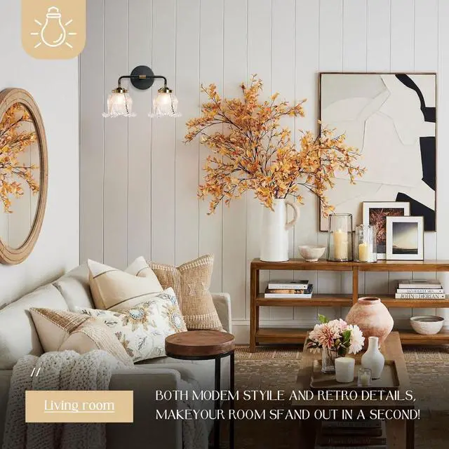 Alt view image 5 of 7 - Mid Century Bathroom Vanity Light Black Gold Wall Sconce 2 Lights with Clear Flower Glass Shade Vintage Modern Art Deco Vanity Lights for Over Mirror Bedroom Hallway Farmhouse