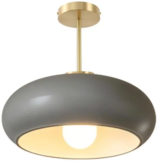Main image of 15.7 Large Ceiling Lamp Gold Brass 1Light Classic Gray Glass Shade | Mid Century Modern Design Semi Flush Mount Lights 20cm/7.9 Copper Rod,E26 Base for Hallway Living Room Kitchen Hall Bedroom