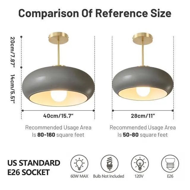 Alt view image 2 of 7 - 15.7 Large Ceiling Lamp Gold Brass 1Light Classic Gray Glass Shade | Mid Century Modern Design Semi Flush Mount Lights 20cm/7.9 Copper Rod,E26 Base for Hallway Living Room Kitchen Hall Bedroom