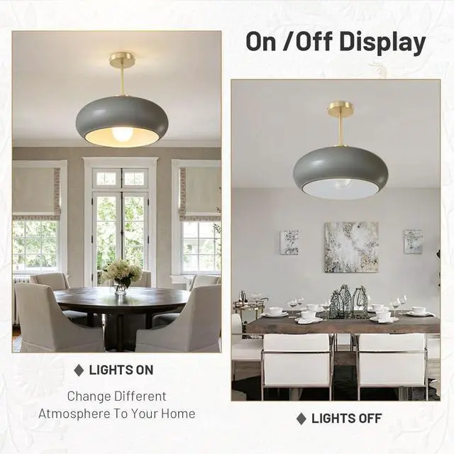 Alt view image 4 of 7 - 15.7 Large Ceiling Lamp Gold Brass 1Light Classic Gray Glass Shade | Mid Century Modern Design Semi Flush Mount Lights 20cm/7.9 Copper Rod,E26 Base for Hallway Living Room Kitchen Hall Bedroom