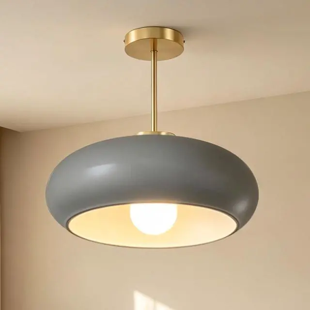 Alt view image 5 of 7 - 15.7 Large Ceiling Lamp Gold Brass 1Light Classic Gray Glass Shade | Mid Century Modern Design Semi Flush Mount Lights 20cm/7.9 Copper Rod,E26 Base for Hallway Living Room Kitchen Hall Bedroom