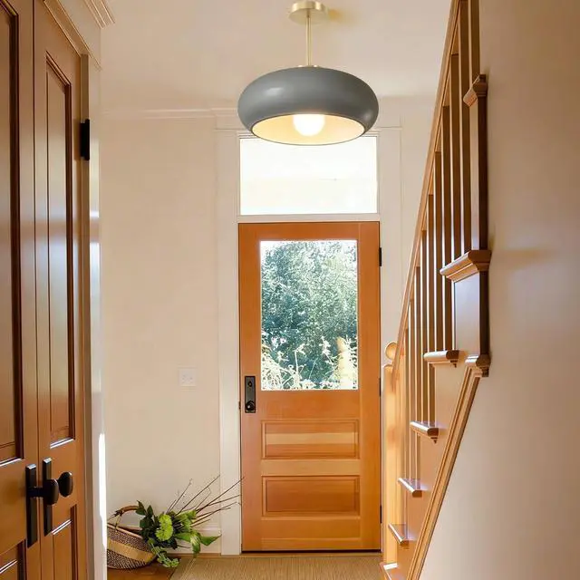 Alt view image 6 of 7 - 15.7 Large Ceiling Lamp Gold Brass 1Light Classic Gray Glass Shade | Mid Century Modern Design Semi Flush Mount Lights 20cm/7.9 Copper Rod,E26 Base for Hallway Living Room Kitchen Hall Bedroom