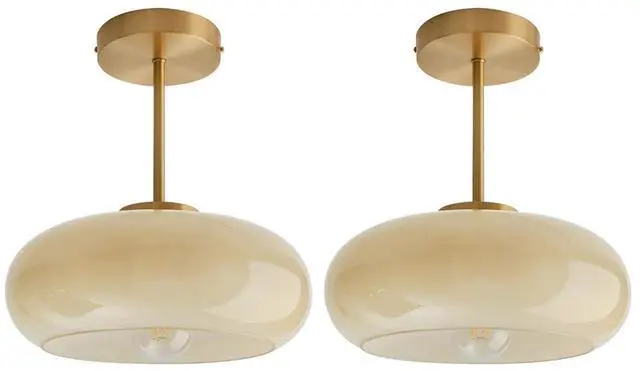 Main image of Mid Century Ceiling Light Fixtures Milk Glass Ceiling Lights Round Milk Yellow Shade Gold Brass Semi Flush Mount Ceiling Light Globe Glass Ceiling Lamp for Hallway Dining Room Kitchen