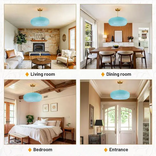 Alt view image 7 of 7 - Blue Semi Mount Ceiling Light Fixtures Hallway 15.7Round Dome Shade | Gold Brass Ceiling Light Mid Century Modern,Thickened Glass Shade,D15.7*H13.38,E26 Base,Farmhouse,Hallway,Dining Bedroom