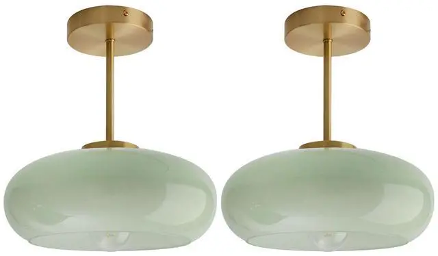 Main image of Milk Glass Ceiling Light Semi Flush Mount Ceiling Lights fixtures with Milk Green Glass Shade Mid Century Modern Flush Mount Lighting Gold Brass Close to Lamp for Hallway Kitchen Sink