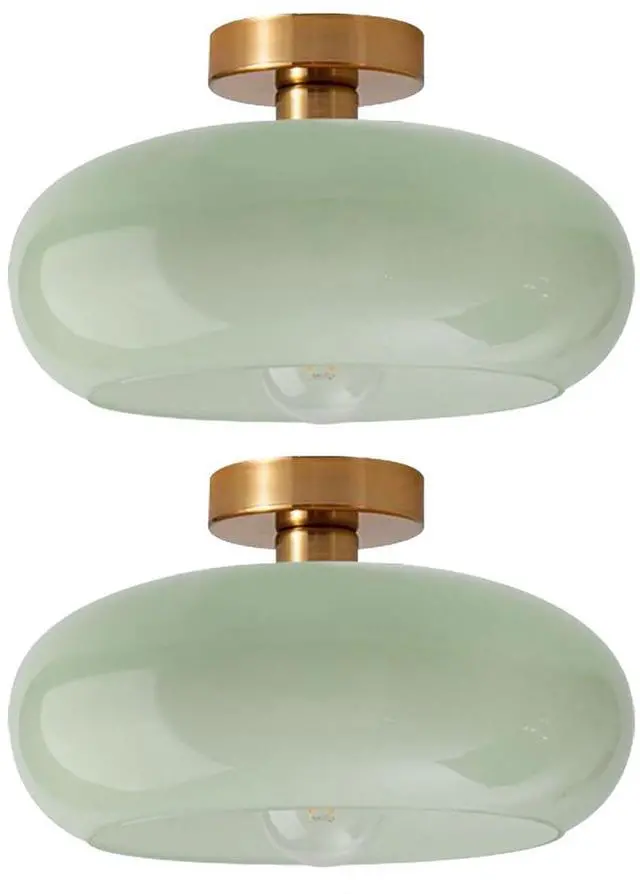 Main image of Mid Century Ceiling Lights Milk Green Ceiling Light fixtures Round Dome Shade Gold Brass Semi Flush Mount Ceiling Light, Modern Milk Glass Ceiling Lamp for Hallway Dining Room Kitchen