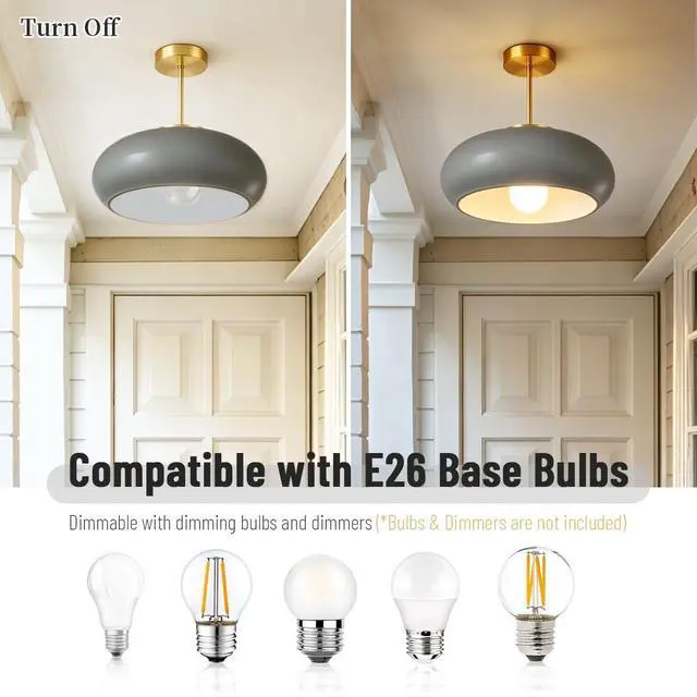Alt view image 4 of 7 - Gray Semi Flush Mount Ceiling Light Mid Century Light Fixture Nursery Close to Ceiling Lights Hallway Gold Semi Flush Mount Lamp Modern Porch Glass Chandeliers Entryway Overhead Light