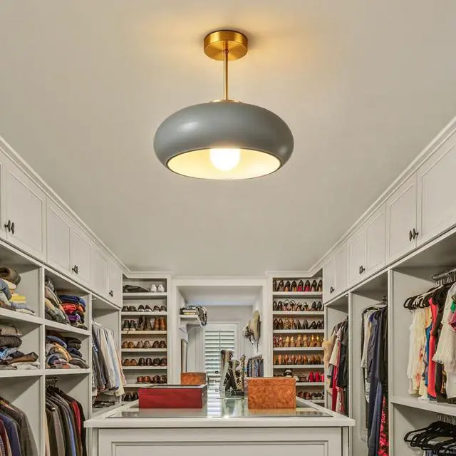 Alt view image 5 of 7 - Gray Semi Flush Mount Ceiling Light Mid Century Light Fixture Nursery Close to Ceiling Lights Hallway Gold Semi Flush Mount Lamp Modern Porch Glass Chandeliers Entryway Overhead Light