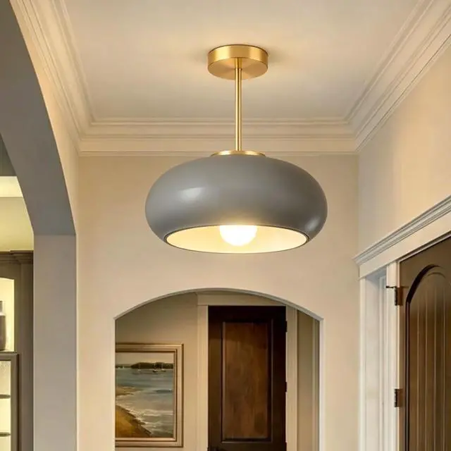Alt view image 6 of 7 - Gray Semi Flush Mount Ceiling Light Mid Century Light Fixture Nursery Close to Ceiling Lights Hallway Gold Semi Flush Mount Lamp Modern Porch Glass Chandeliers Entryway Overhead Light
