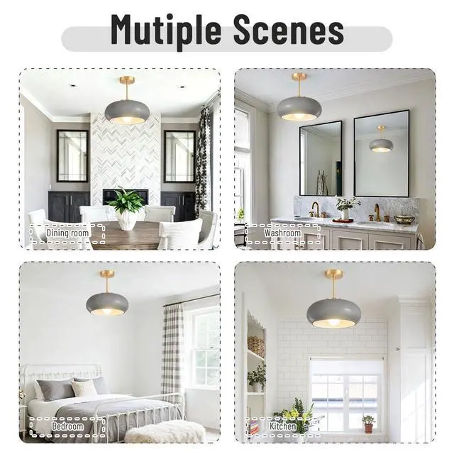 Alt view image 7 of 7 - Gray Semi Flush Mount Ceiling Light Mid Century Light Fixture Nursery Close to Ceiling Lights Hallway Gold Semi Flush Mount Lamp Modern Porch Glass Chandeliers Entryway Overhead Light