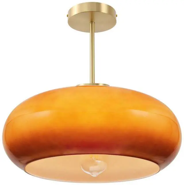 Main image of Large Glass Semi Flush Mount Ceiling Light 15.7Dome Orange Shade | Brushed Gold Brass Ceiling Light Mid Century Modern Style,D15.7*H13.38,E26 Base,Farmhouse,Hallway,Dining Room,Bedroom