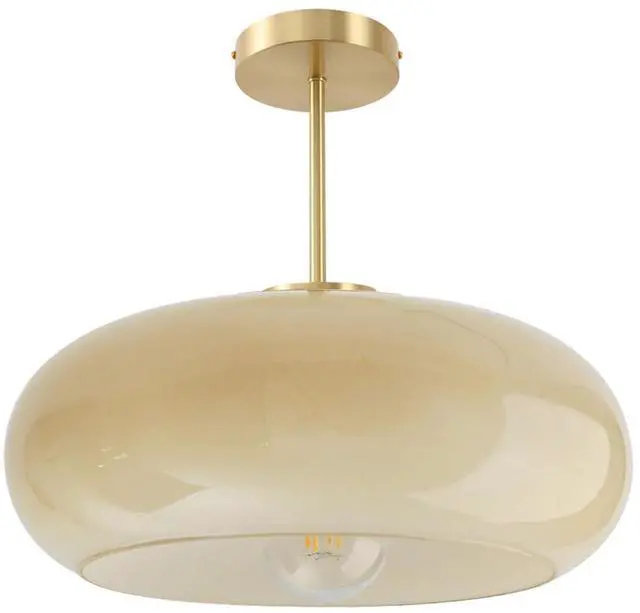 Main image of Gold Brass Semi Flush Mount Ceiling Light 15.7-Milk Yellow Glass | Large Dome Shade Mid Century Modern Style Ceiling Light fixtures Brushed Gold ,Farmhouse,Hallway,Dining Room,Entrance