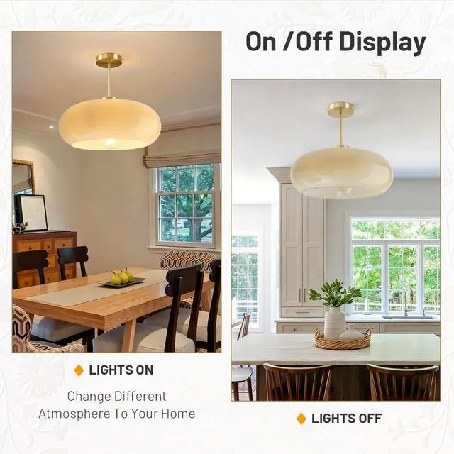 Alt view image 4 of 7 - Gold Brass Semi Flush Mount Ceiling Light 15.7-Milk Yellow Glass | Large Dome Shade Mid Century Modern Style Ceiling Light fixtures Brushed Gold ,Farmhouse,Hallway,Dining Room,Entrance