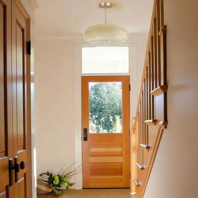 Alt view image 6 of 7 - Gold Brass Semi Flush Mount Ceiling Light 15.7-Milk Yellow Glass | Large Dome Shade Mid Century Modern Style Ceiling Light fixtures Brushed Gold ,Farmhouse,Hallway,Dining Room,Entrance