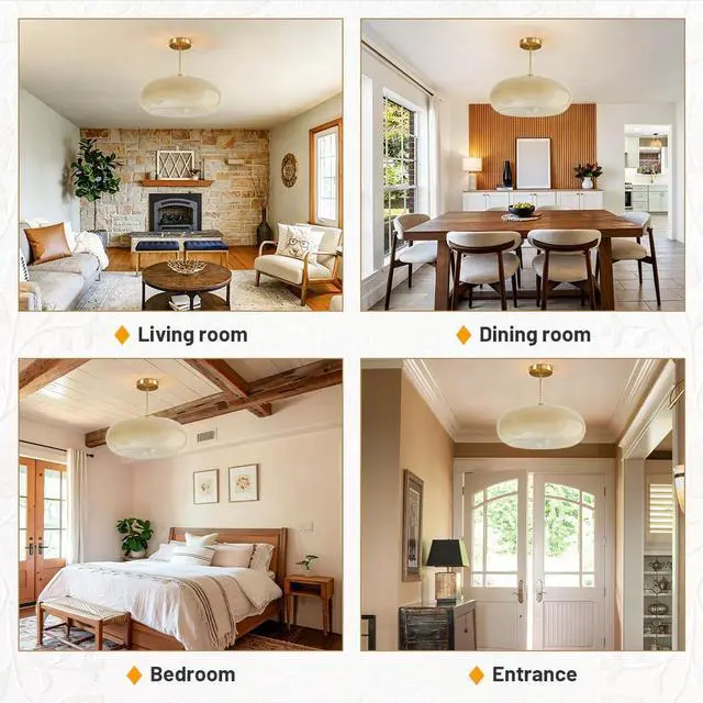 Alt view image 7 of 7 - Gold Brass Semi Flush Mount Ceiling Light 15.7-Milk Yellow Glass | Large Dome Shade Mid Century Modern Style Ceiling Light fixtures Brushed Gold ,Farmhouse,Hallway,Dining Room,Entrance
