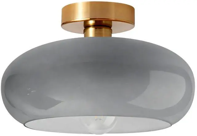 Main image of Mid Century Light Fixture Vintage Ceiling Light - Milk Glass Gray Shade Semi Flush Mount Ceiling Lights fixtures Gold Brass Flush Mount Lights for Entryway Foyer Hallway Hall Bedroom