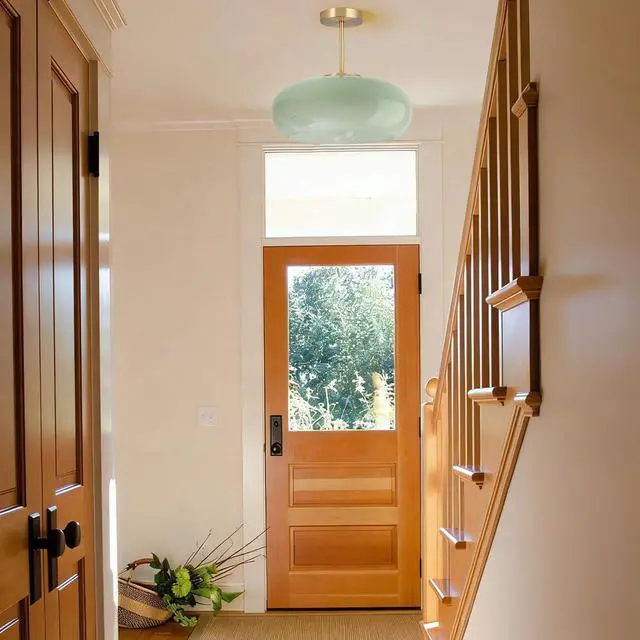 Alt view image 4 of 7 - Milk Green Ceiling Light 15.7Large Mid Century Modern Light Fixture | D15.7*H13.38 Glass Dome Shade Vintage Ceiling Light fixtures Brushed Gold Brass ,E26 Base,Farmhouse,Hallway,Dining Room