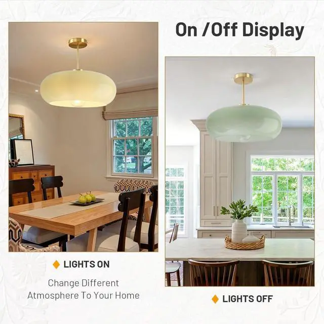 Alt view image 5 of 7 - Milk Green Ceiling Light 15.7Large Mid Century Modern Light Fixture | D15.7*H13.38 Glass Dome Shade Vintage Ceiling Light fixtures Brushed Gold Brass ,E26 Base,Farmhouse,Hallway,Dining Room
