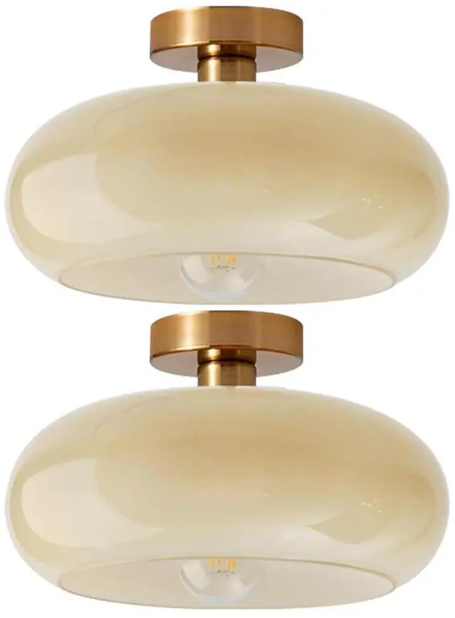 Main image of Gold Brass Flush Mount Ceiling Light Fixtures Mid Century Modern Ceiling Lights Brushed Milk Yellow Shade Glass Semi Flush Mount Light for Farmhouse Hallway Kitchen Sink Ceiling Lamp