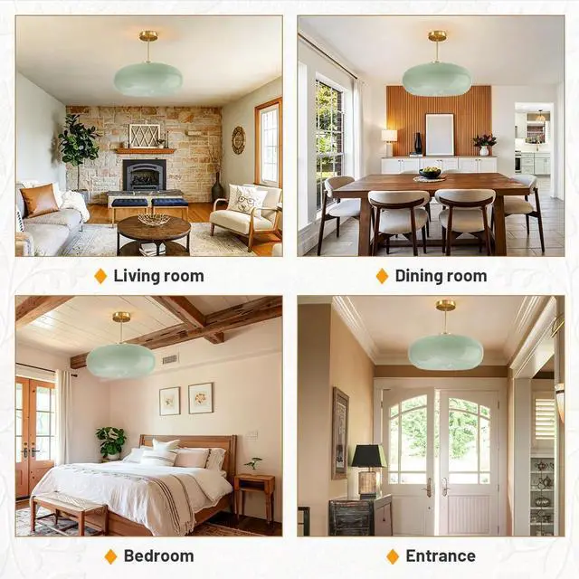 Alt view image 7 of 7 - Milk Green Ceiling Light 15.7Large Mid Century Modern Light Fixture | D15.7*H13.38 Glass Dome Shade Vintage Ceiling Light fixtures Brushed Gold Brass ,E26 Base,Farmhouse,Hallway,Dining Room