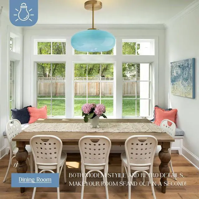 Alt view image 7 of 7 - Semi Flush Mount Ceiling Light Blue Glass Ceiling Lights 11" Large Globe Shade Vintage Brushed Gold Brass Flush Mount Lamp Modern Close to Light Fixture for Hallway Bedroom Entrance