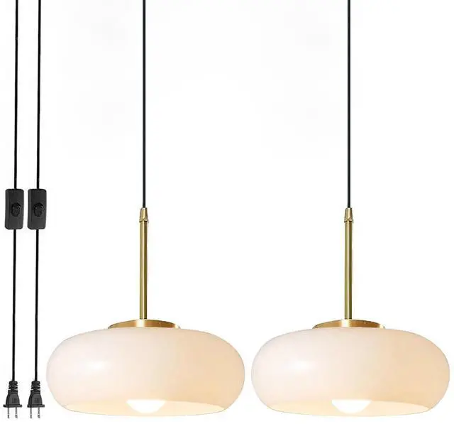 Main image of Lighting Plug in Pendant Ceiling Light Fixture Large Globe White Hanging Lamp with 14.7 ft Cord On/Off Switch Mid Century Modern Pendant Light Plug Swag in Vintage Milk Glass Lights