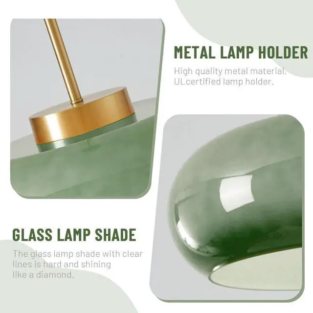 Alt view image 3 of 7 - Plug in Glass Hanging Lamp Mid Century Pendant Light Plug in Cord Milk Glass Dark Green Lamp Shade Golden Brass Plug in Pendant Light Fixtures Adjustable Pendant Lights Cord Dining Room
