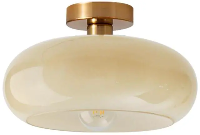 Main image of Brass Flush Mount Ceiling Light Mid Century Modern Ceiling Light fixtures Brushed Gold Milk Yellow Glass Semi Flush Mount Ceiling Light Farmhouse Hallway Dining Room Ceiling Lamp