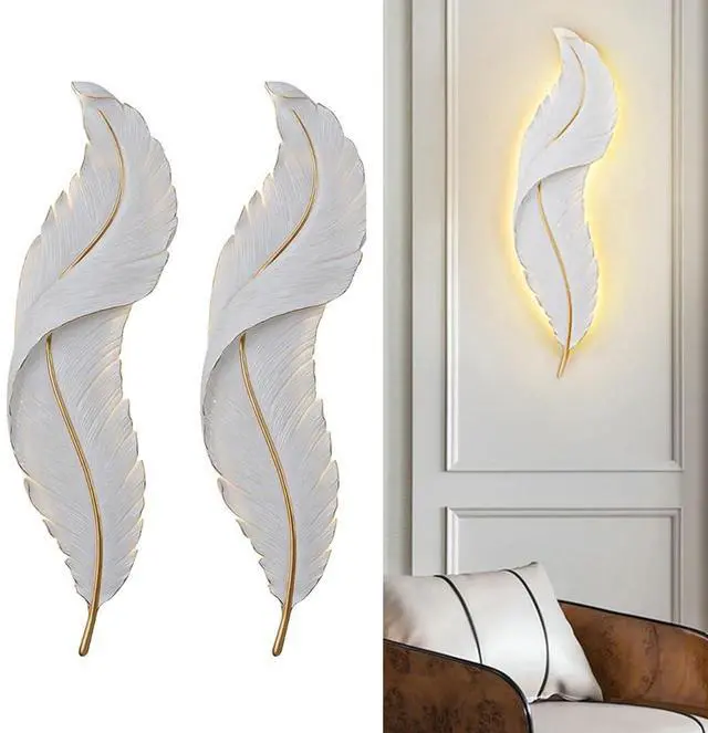 Main image of Feather led wall Light Living Room wall Sconce Lights with Unique Resin Feather Design Mid Century Modern Wall Lamp Gold White Art Deco wall Light for Bedroom Hallway Dining Room